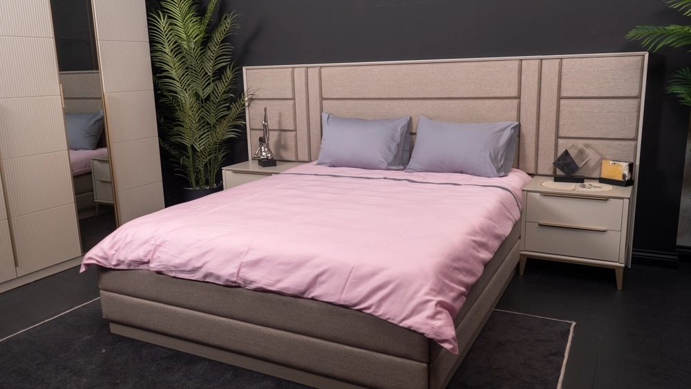 pamuklu gri biyeli pamuk saten nevresim takımı - Görsel 4