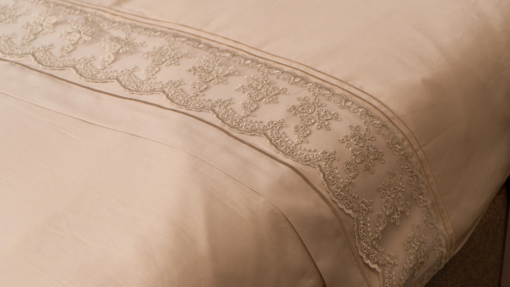 pamuklu kapiçino renginde dantelli akfil nevresim takımı - Görsel 4