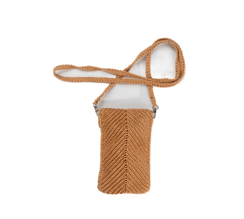 Açık Kahverengi Makrome Tığ İşi Zarf Telefon Çantası