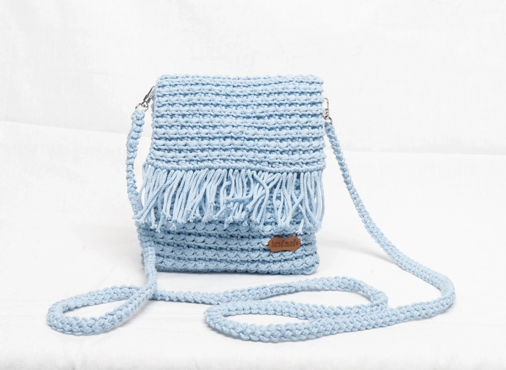 Bebe Mavisi Boncuk Makrome Çapraz Çanta