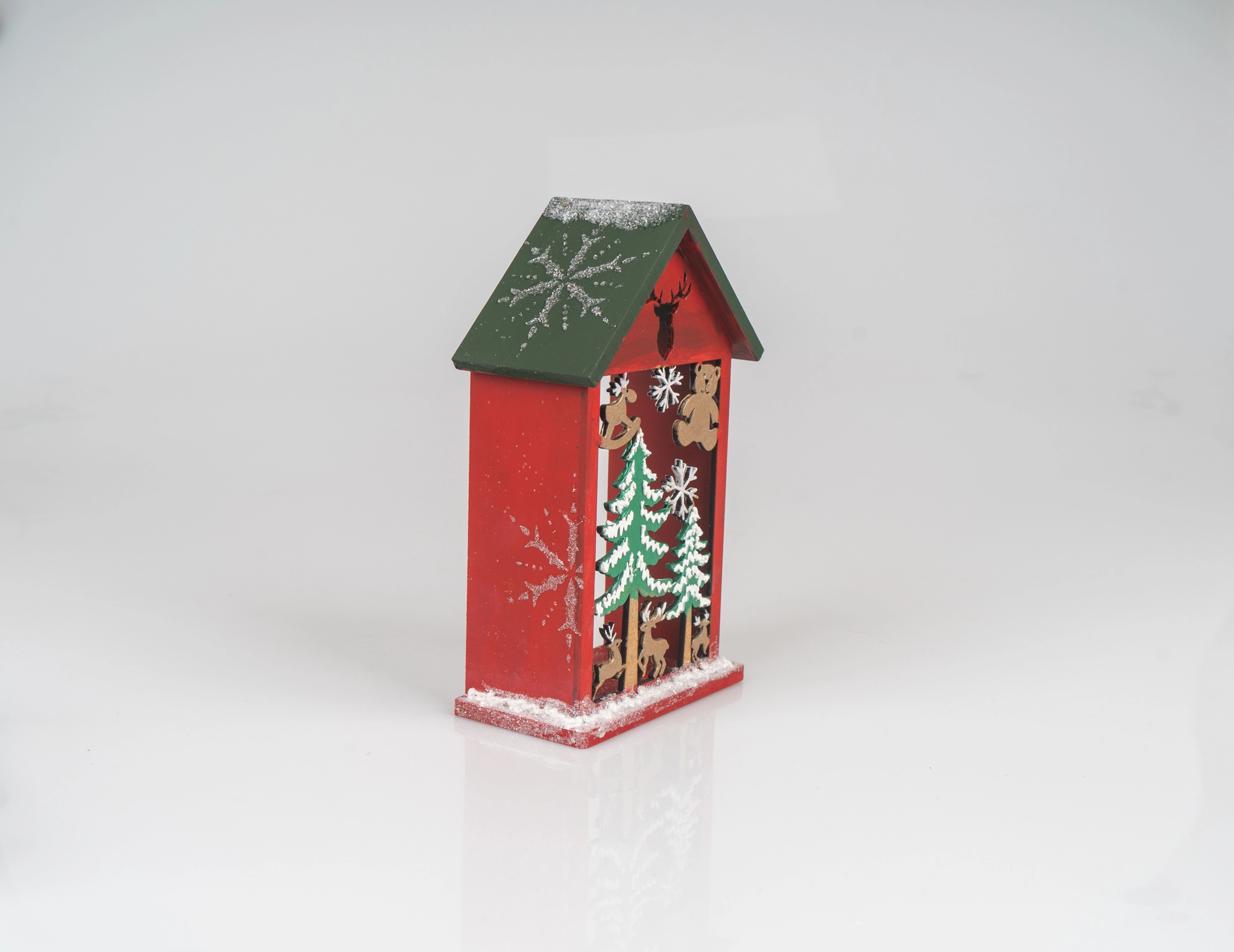 çam ağaçlı ayıcıklı kırmızı ev mumluk - Görsel 4