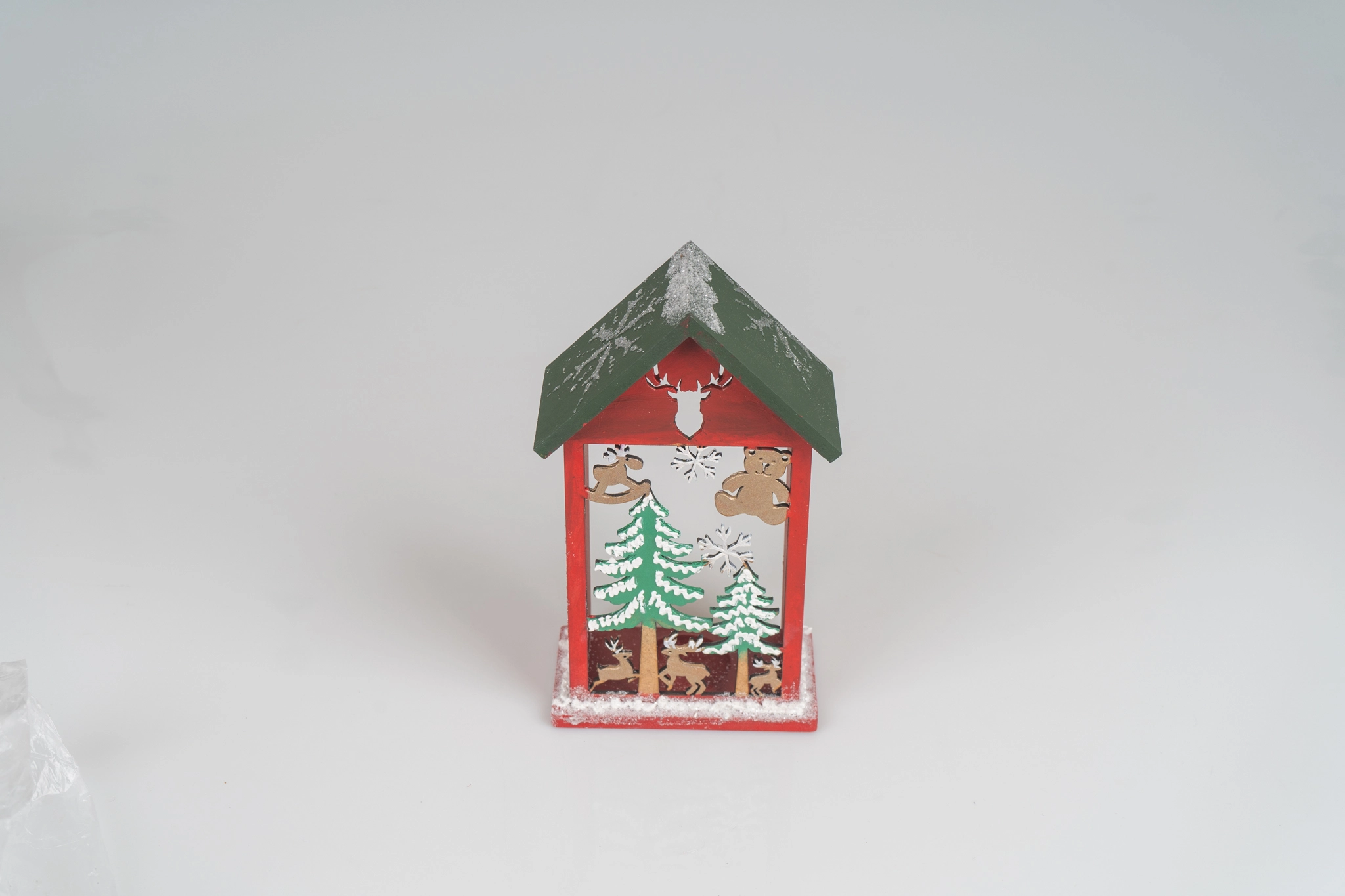 çam ağaçlı ayıcıklı kırmızı ev mumluk - Görsel 2