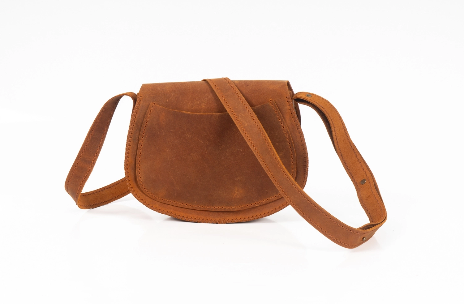 CRAZY BASKILI AÇIK KAHVERENGİ HAKİKİ DERİ ÇAPRAZ ÇANTA - Görsel 3