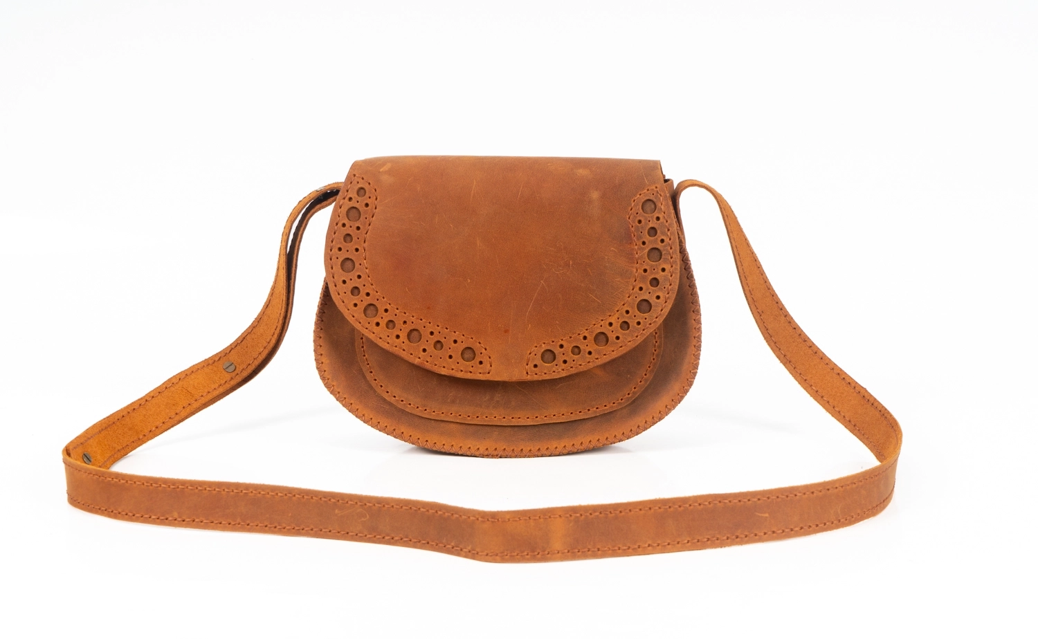 CRAZY BASKILI AÇIK KAHVERENGİ HAKİKİ DERİ ÇAPRAZ ÇANTA