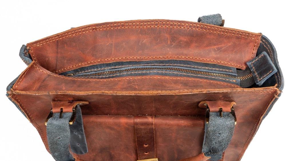 CRAZY BASKILI İKİ RENK HAKİKİ DERİ OMUZ ÇANTASI - Görsel 4