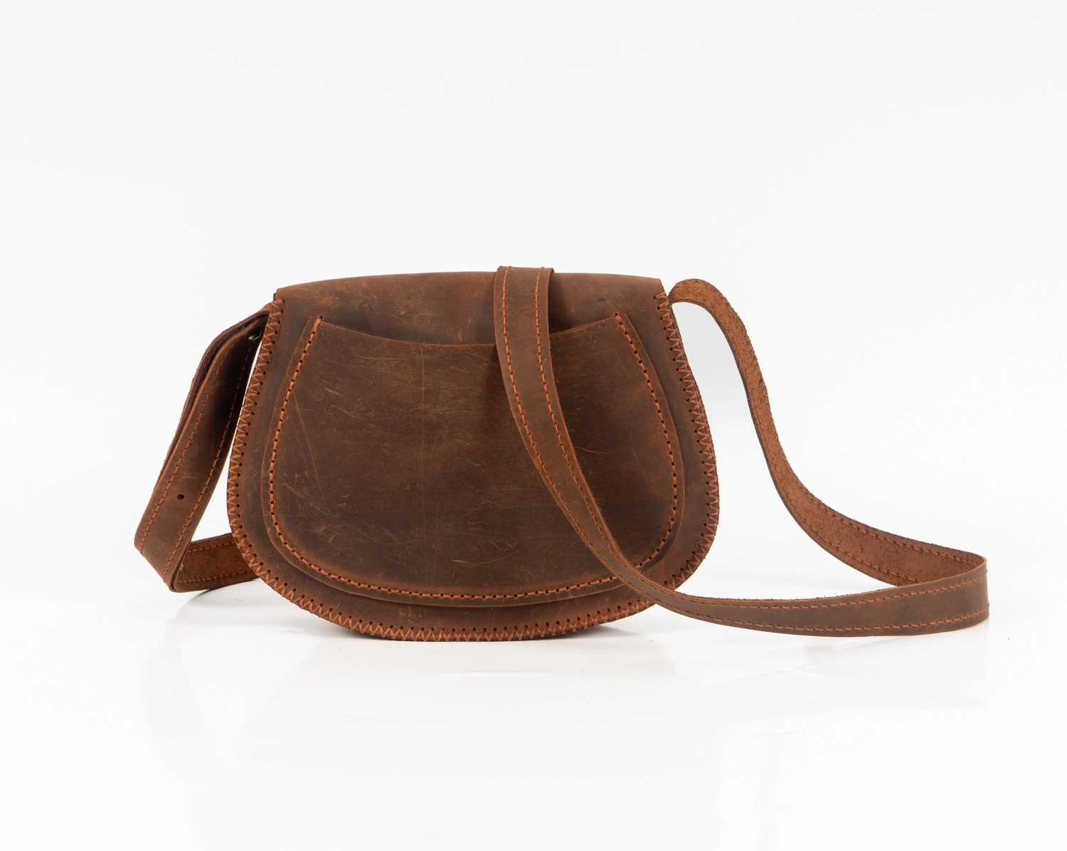 CRAZY BASKILI KOYU KAHVERENGİ HAKİKİ DERİ ÇAPRAZ ÇANTA - Görsel 3