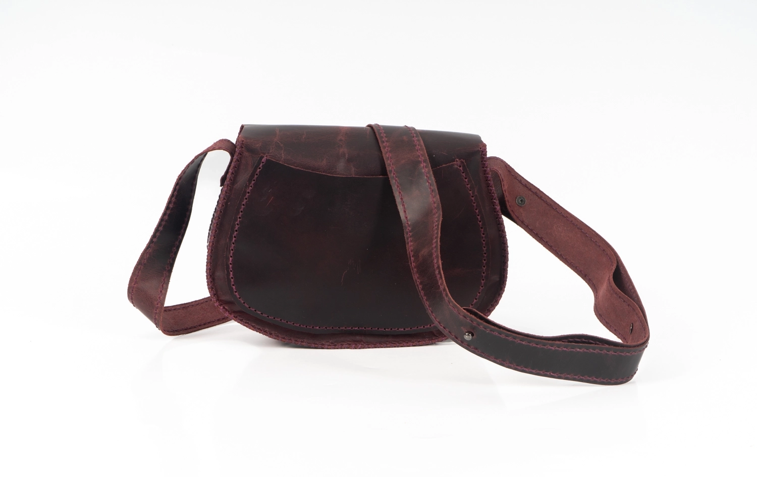 CRAZY BASKILI MOR RENKLİ HAKİKİ DERİ ÇAPRAZ ÇANTA - Görsel 4