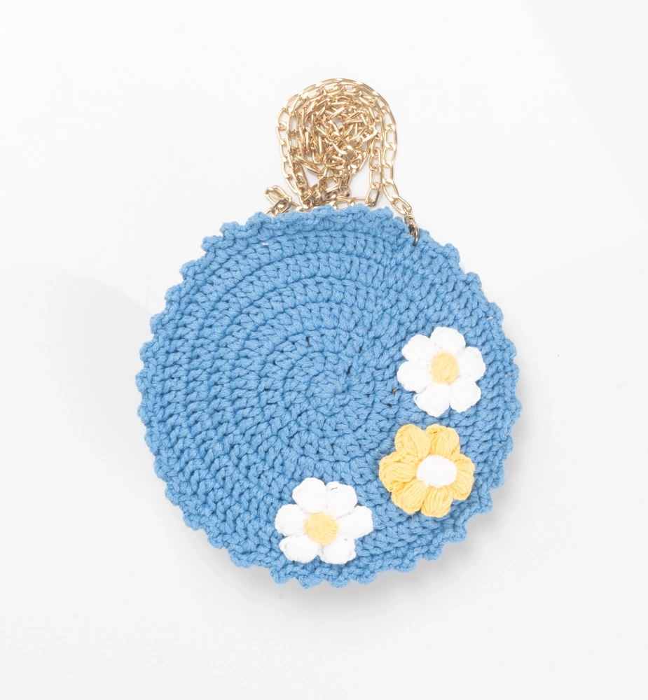 Demir zincirli makrome çiçekli çocuk çantası