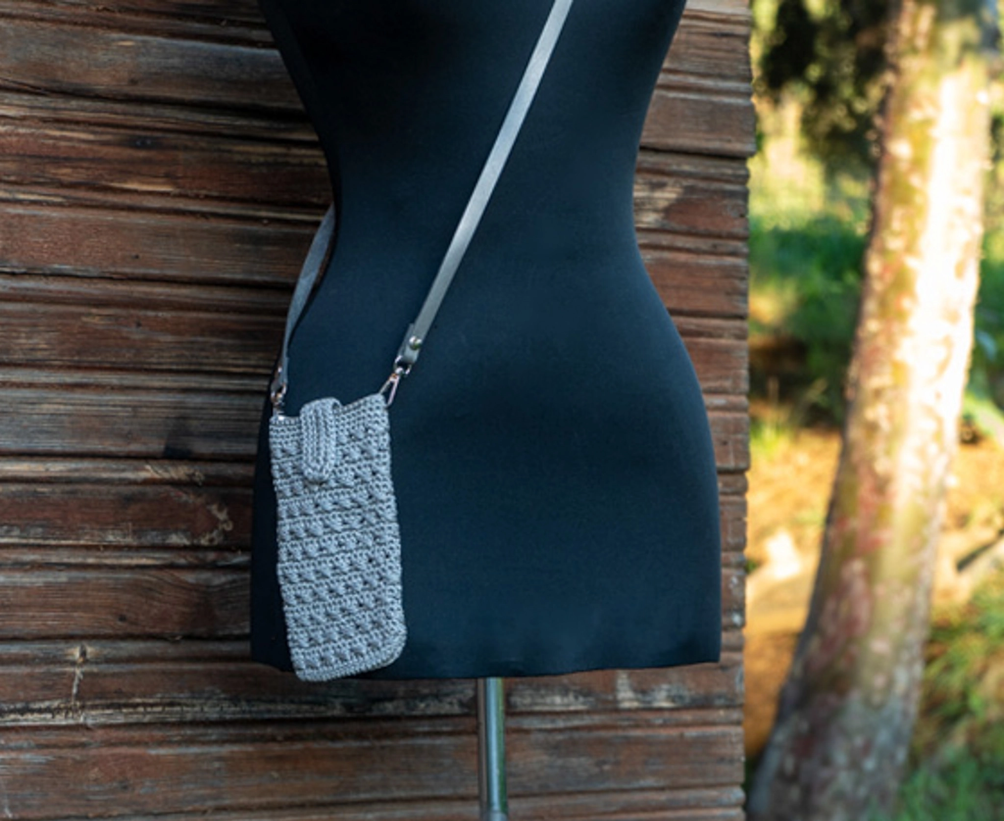 Deri Saplı El Örgüsü Makrome Telefon Askısı - Görsel 2