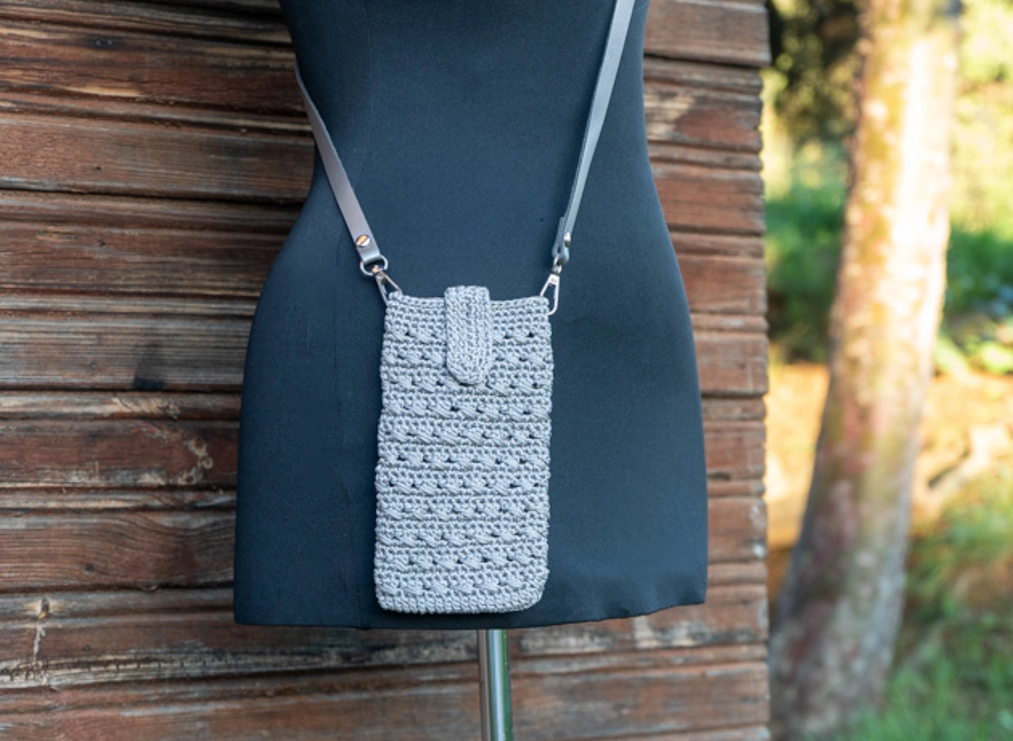 Deri Saplı El Örgüsü Makrome Telefon Askısı