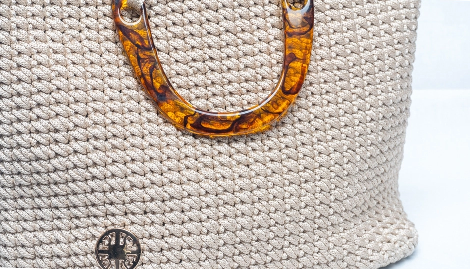 Deri tabanlı ahşap saplı makrome el çantası - Görsel 3