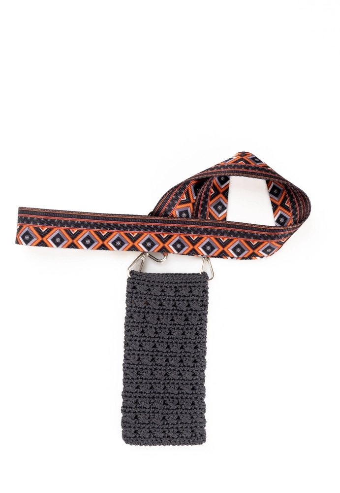 El Örgüsü Makrome Antrasit Telefon Çantası