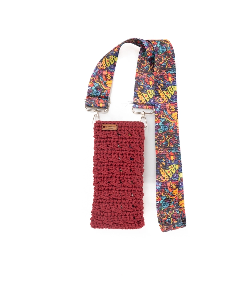 El Örgüsü Makrome Bordo Telefon Askısı