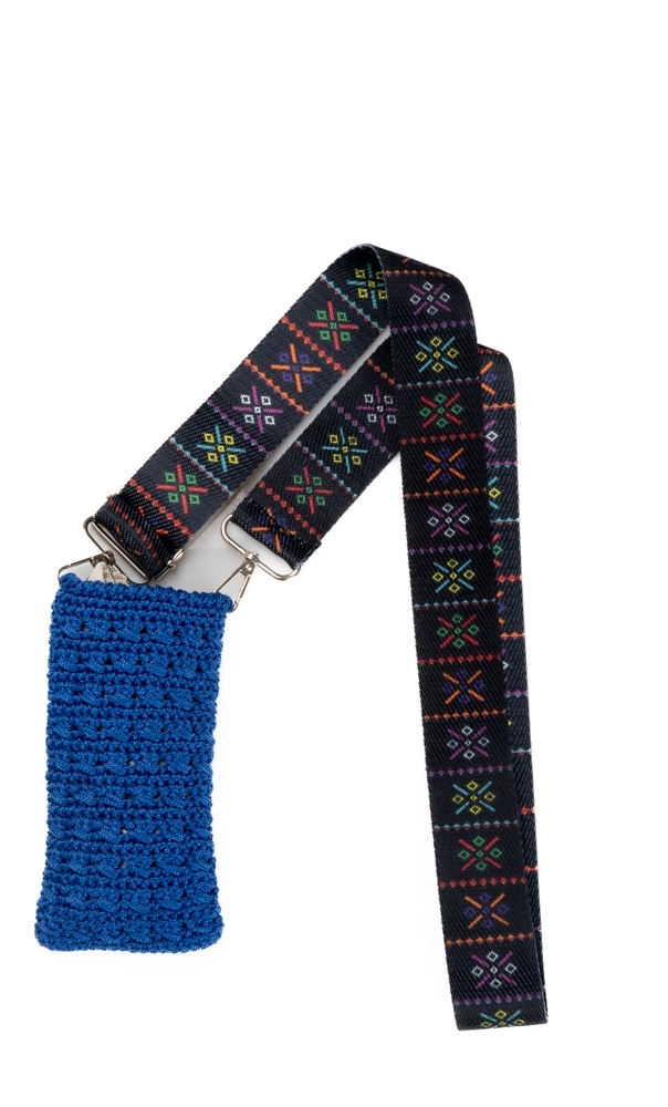 El Örgüsü Makrome Koyu Mavi Telefon Çantası