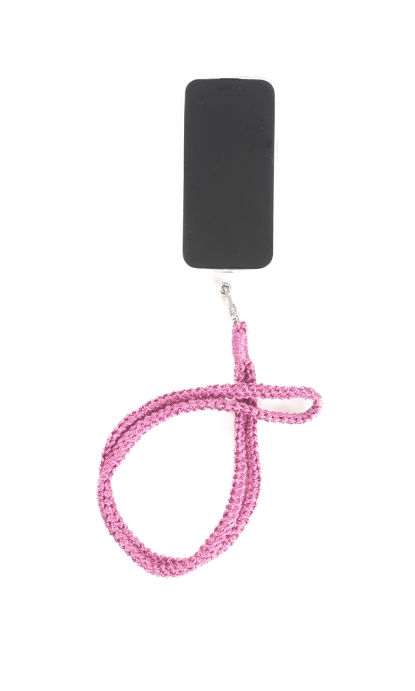 El Örgüsü Makrome Pembe Renk Telefon Askısı