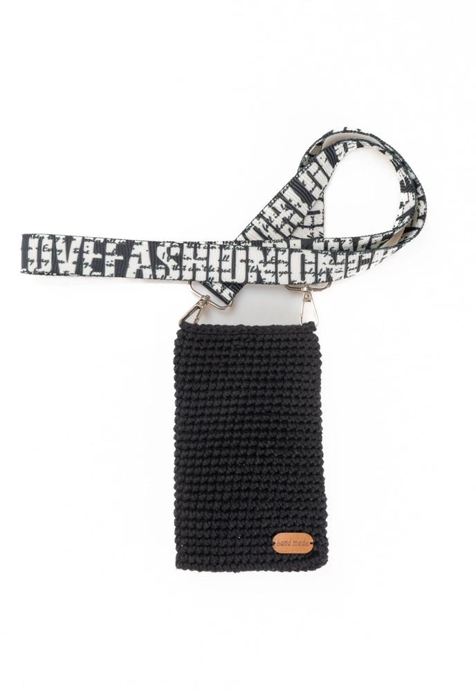 El Örgüsü Makrome Siyah Telefon Çantası