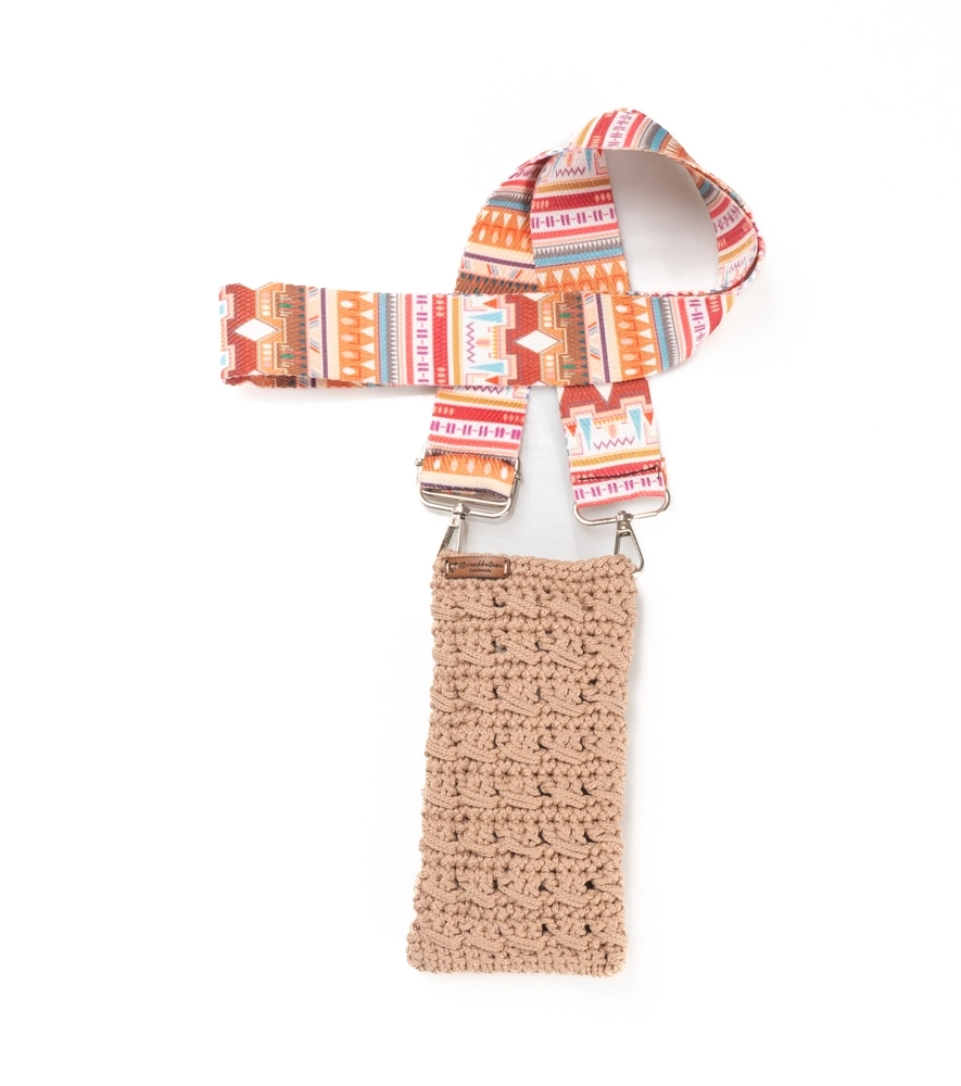 El Örgüsü Makrome Somon Rengi Telefon Çantası