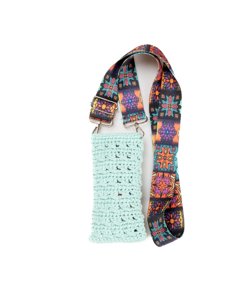 El Örgüsü Makrome Turkuaz Telefon Çantası