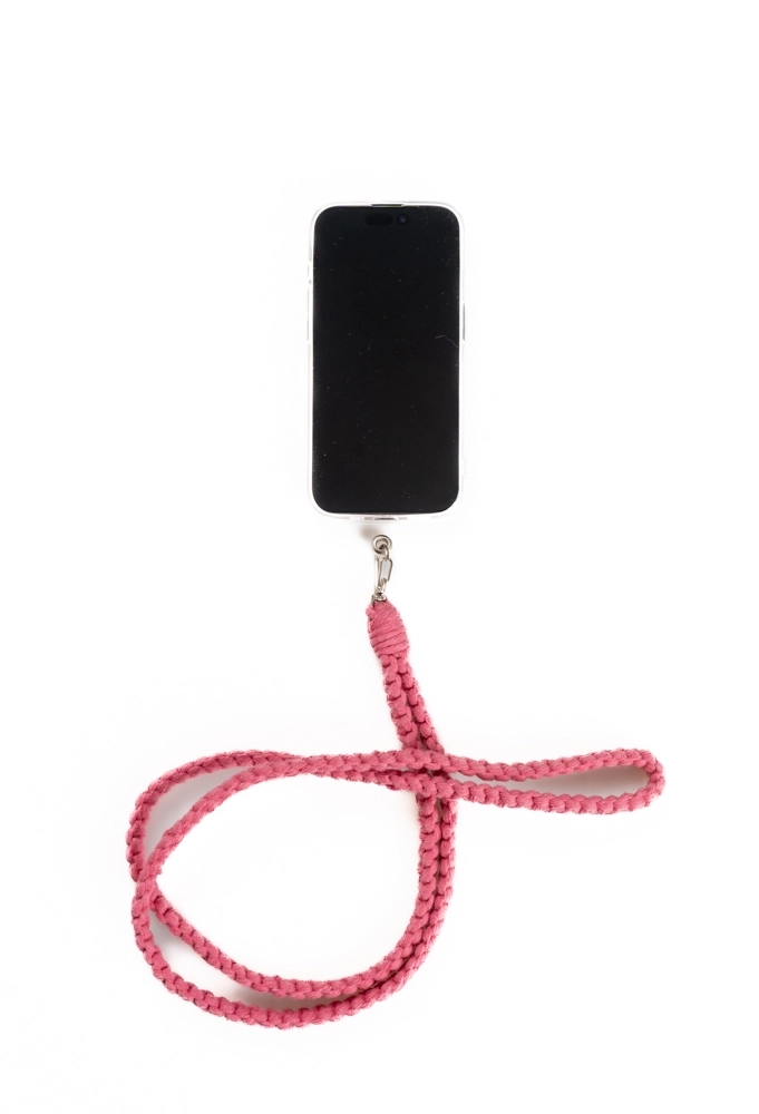 El Örgüsü Pembe Makrome Telefon Askısı