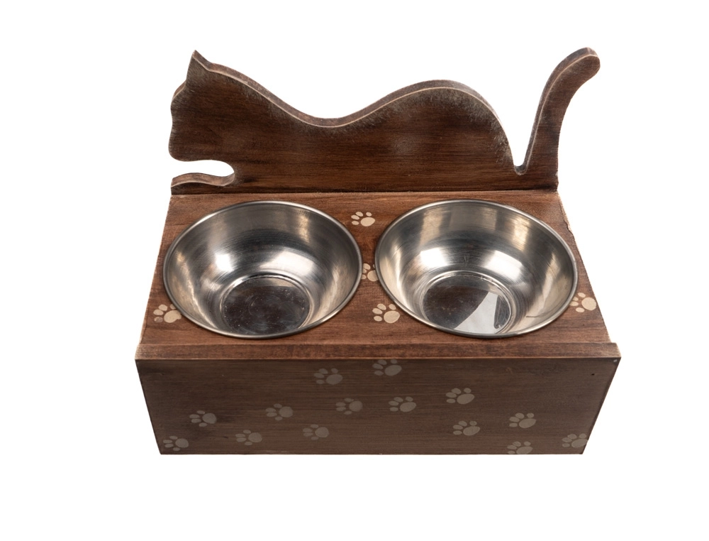 El Yapımı Pati Desenli Kahverengi Kedi Mama Su Kabı