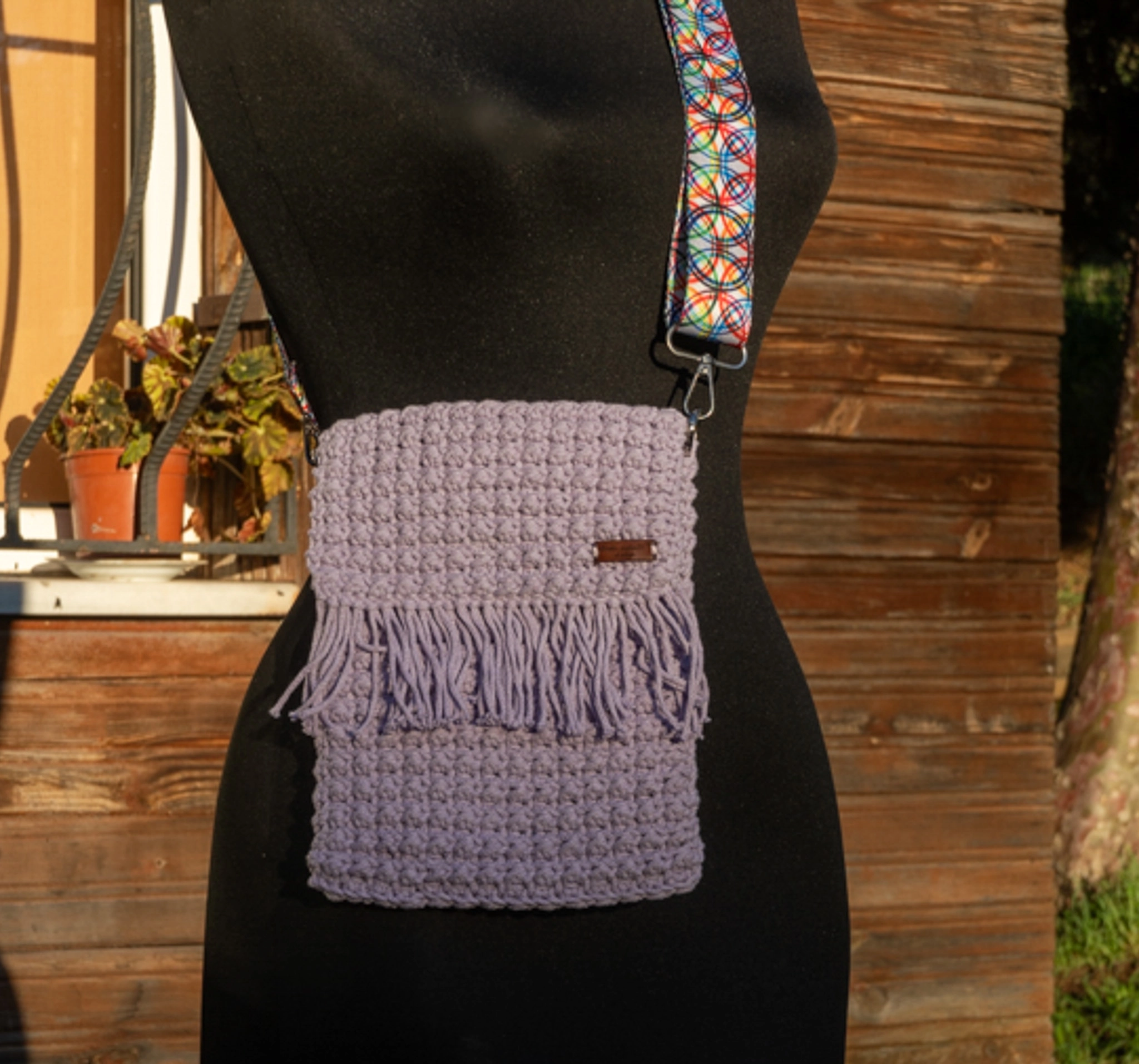 Füme Makrome Tığ Örgü Boncuk Model Çapraz Çanta