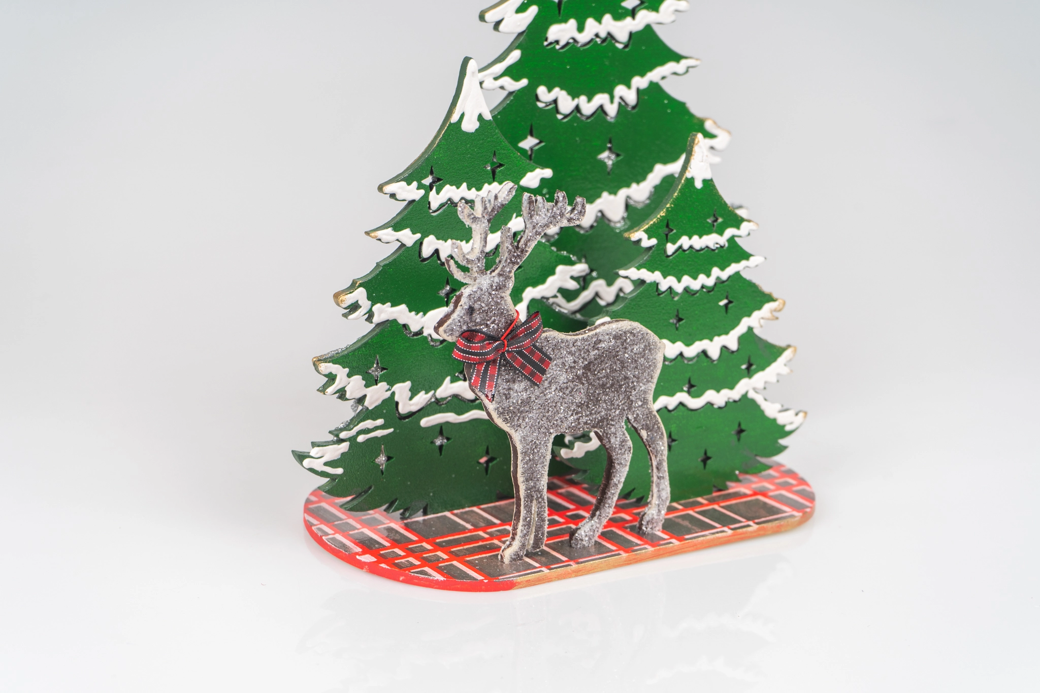 geyikli çam ağacı yılbaşı konseptli ekose biblo obje - Görsel 4