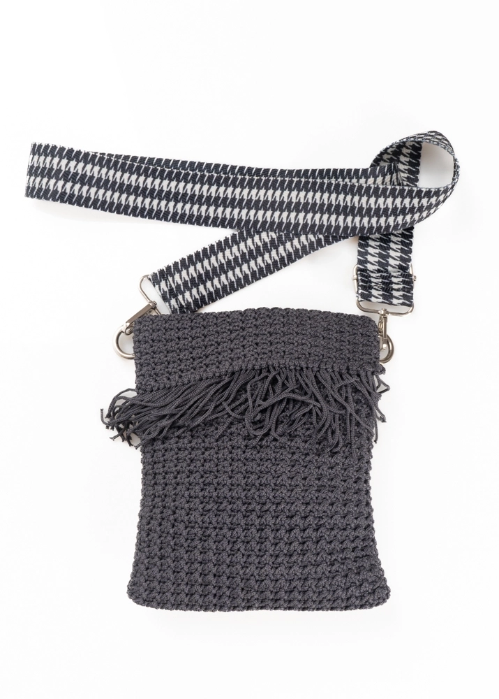 Gri Boncuk Makrome Çanta