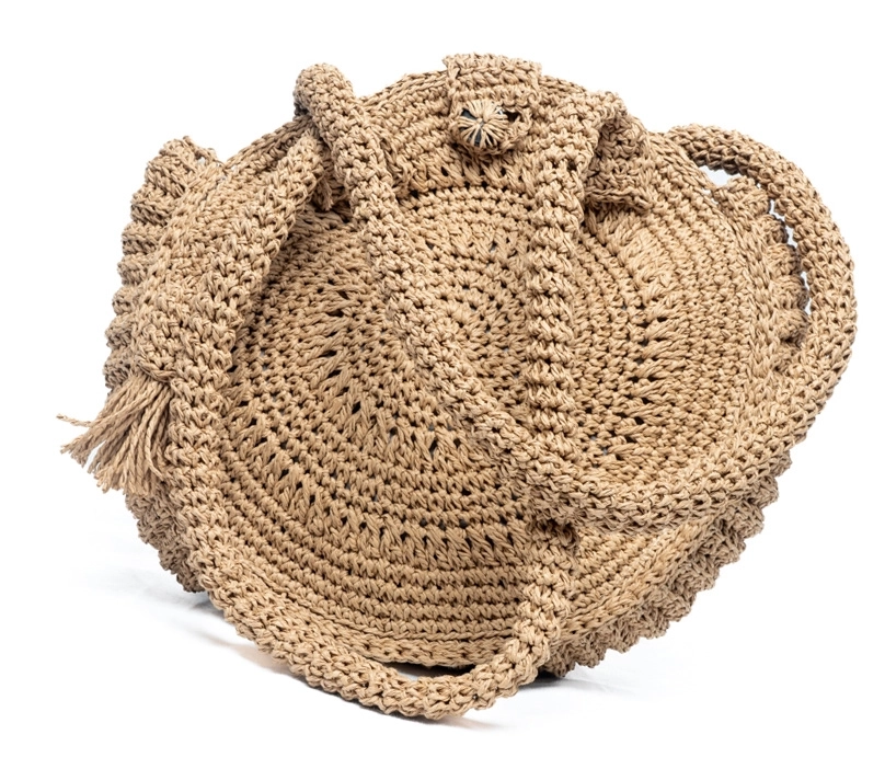 Hasır Rengi Yuvarlak Kağıt İp Çanta - Görsel 2