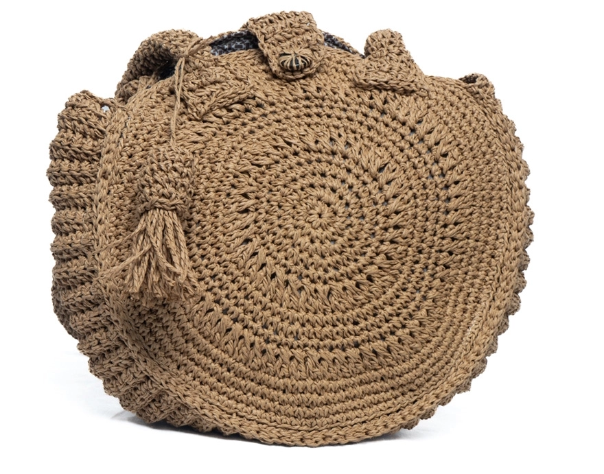Hasır Rengi Yuvarlak Kağıt İp Çanta