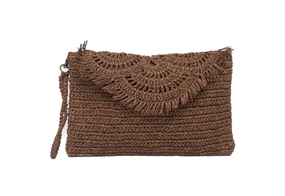 Kağıt İp Kahverengi Clutch Portföy Çanta