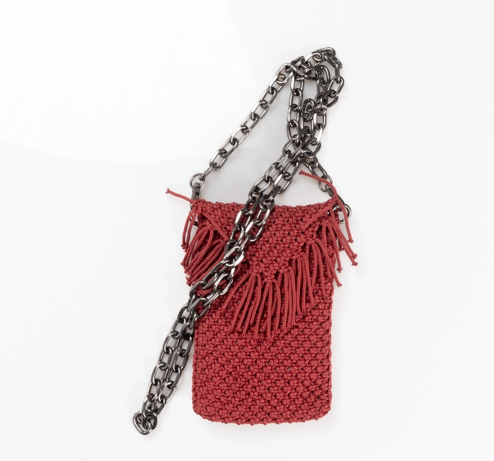 Kiremit Rengi Makrome Telefon Çantası - Görsel 3