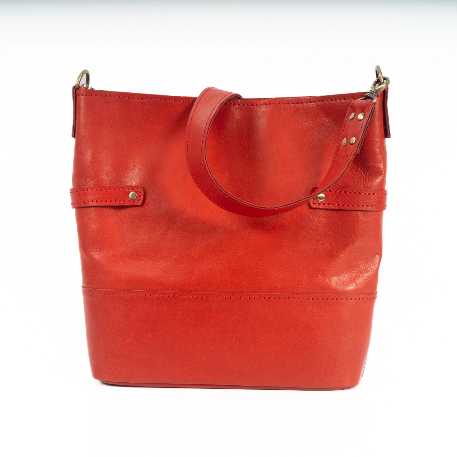 KIRMIZI HAKİKİ DERİ OMUZ ÇANTASI - Görsel 3