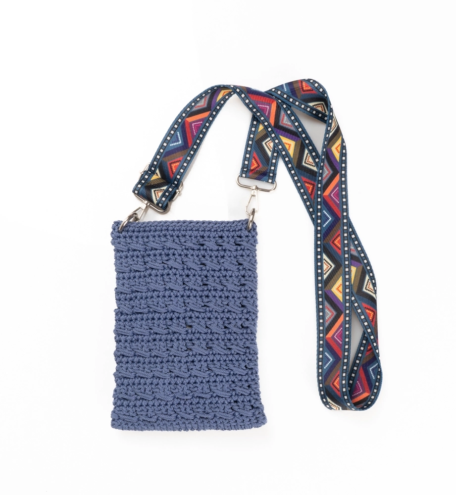 Kot Mavisi Çapraz Tığ Örgü Makrome Çanta