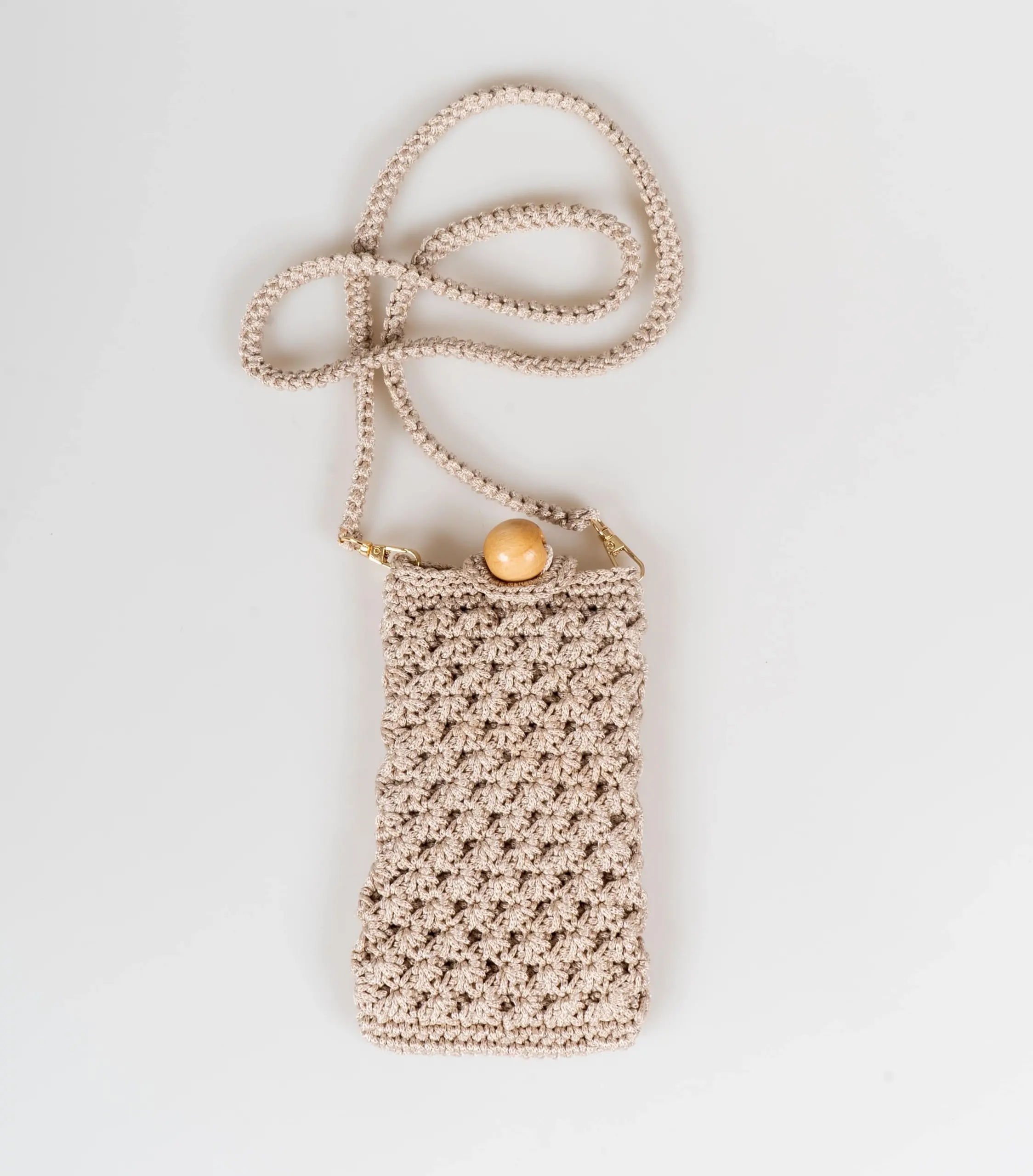 Krem Makrome Telefon Çantası