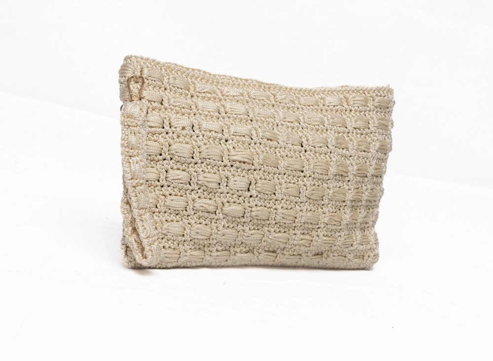 Krem Rengi Şeker Modeli Makrome Clutch Portföy Çanta