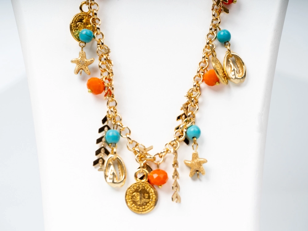 Kristal Boncuklu Metal Zincir Kolye