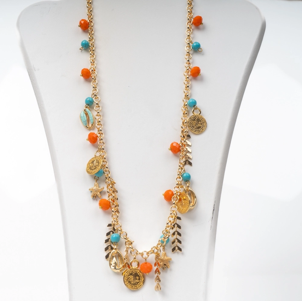 Kristal Boncuklu Metal Zincir Kolye - Görsel 2