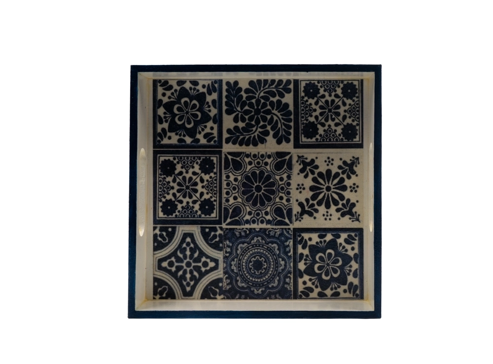 LACİVERT FAYANS DESENLİ TEPSİ