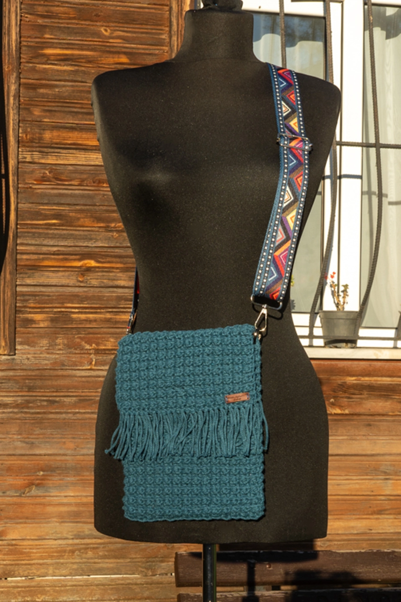 Lacivert Makrome Tığ Örgü Boncuk Model Çapraz Çanta