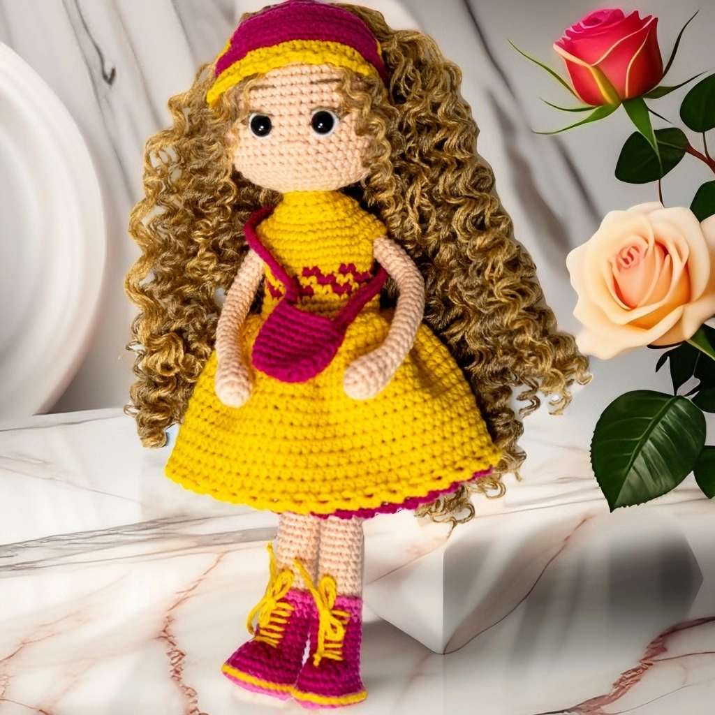 Loncadan Beliz Bebek Amigurumi Organik Tığ Örgü Oyuncak (25 cm)