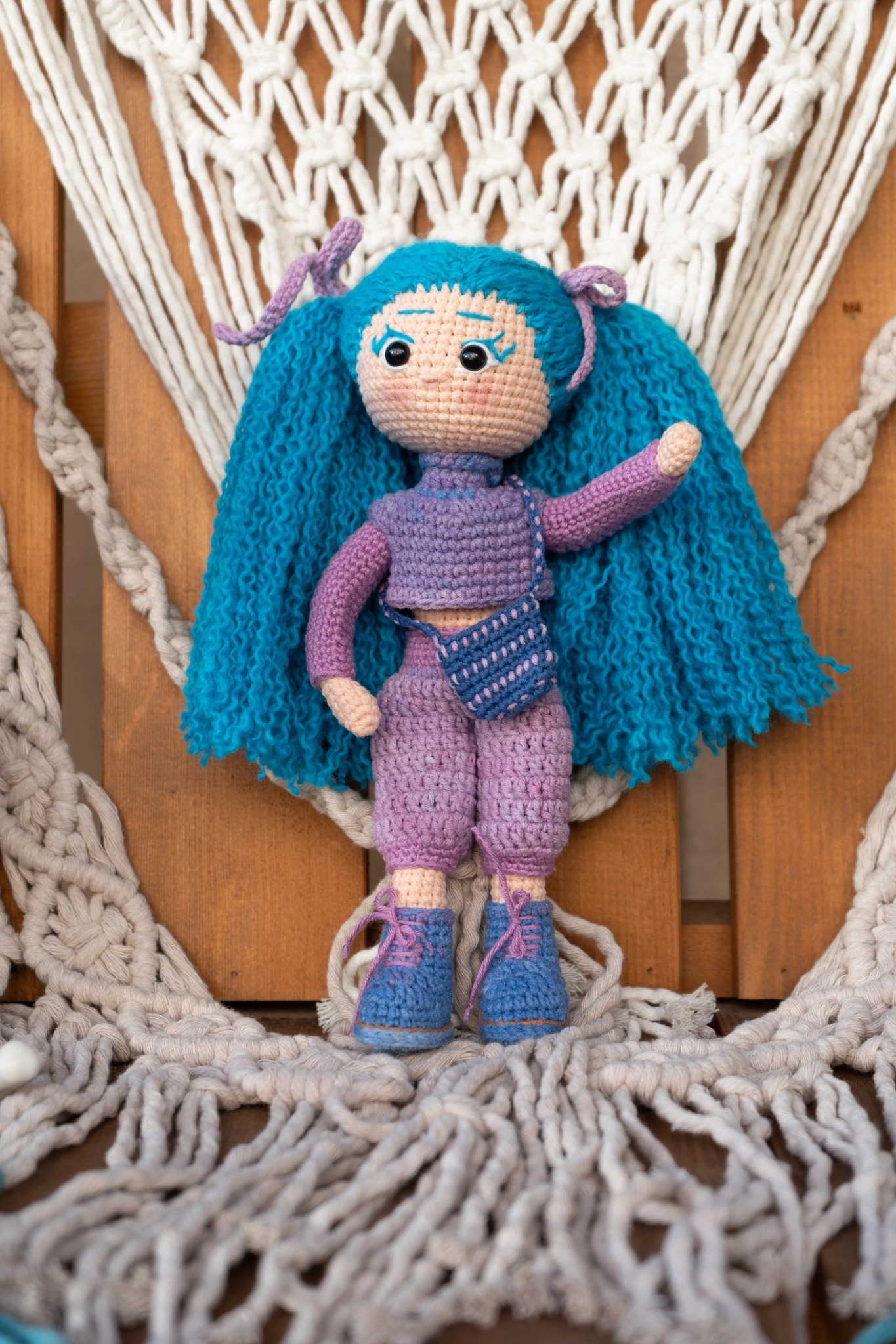 Loncadan Gökben Bebek Amigurumi Organik Tığ Örgü Oyuncak (25 cm) - Görsel 4