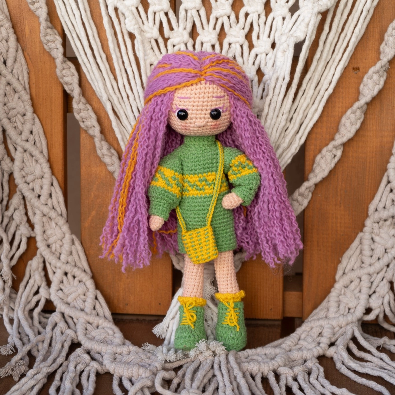 Loncadan Narıya Bebek Amigurumi Organik Tığ Örgü Oyuncak (25 cm) - Görsel 3