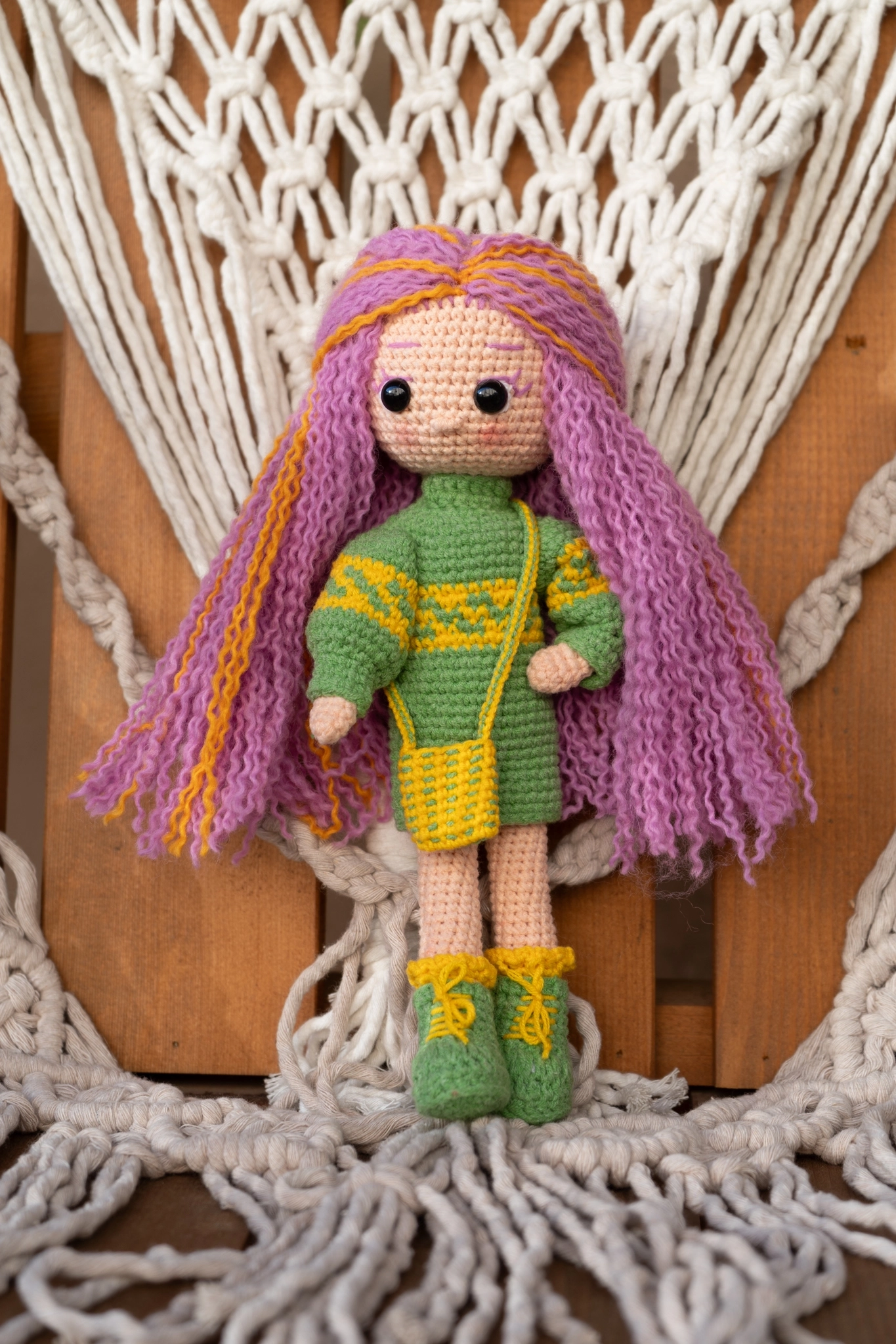 Loncadan Narıya Bebek Amigurumi Organik Tığ Örgü Oyuncak (25 cm)