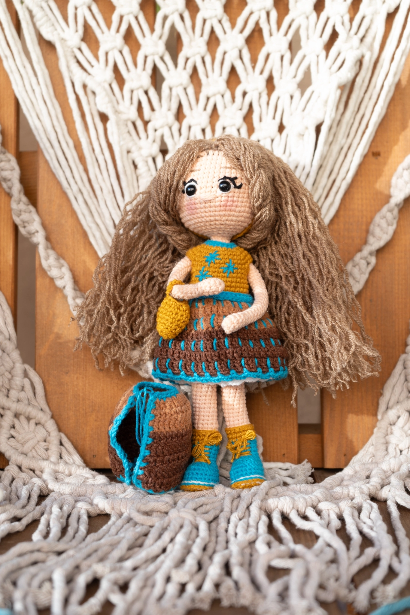 Loncadan Selen Bebek Amigurumi Organik Tığ Örgü Oyuncak (22 cm) - Görsel 5