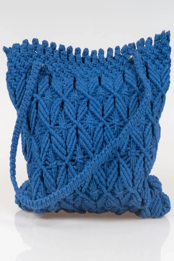 Mavi Makrome El Örgüsü Kol Çantası - Görsel 2