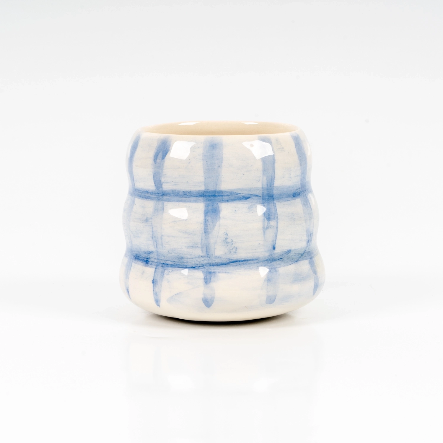 mavi şeritli kulpsuz kupa