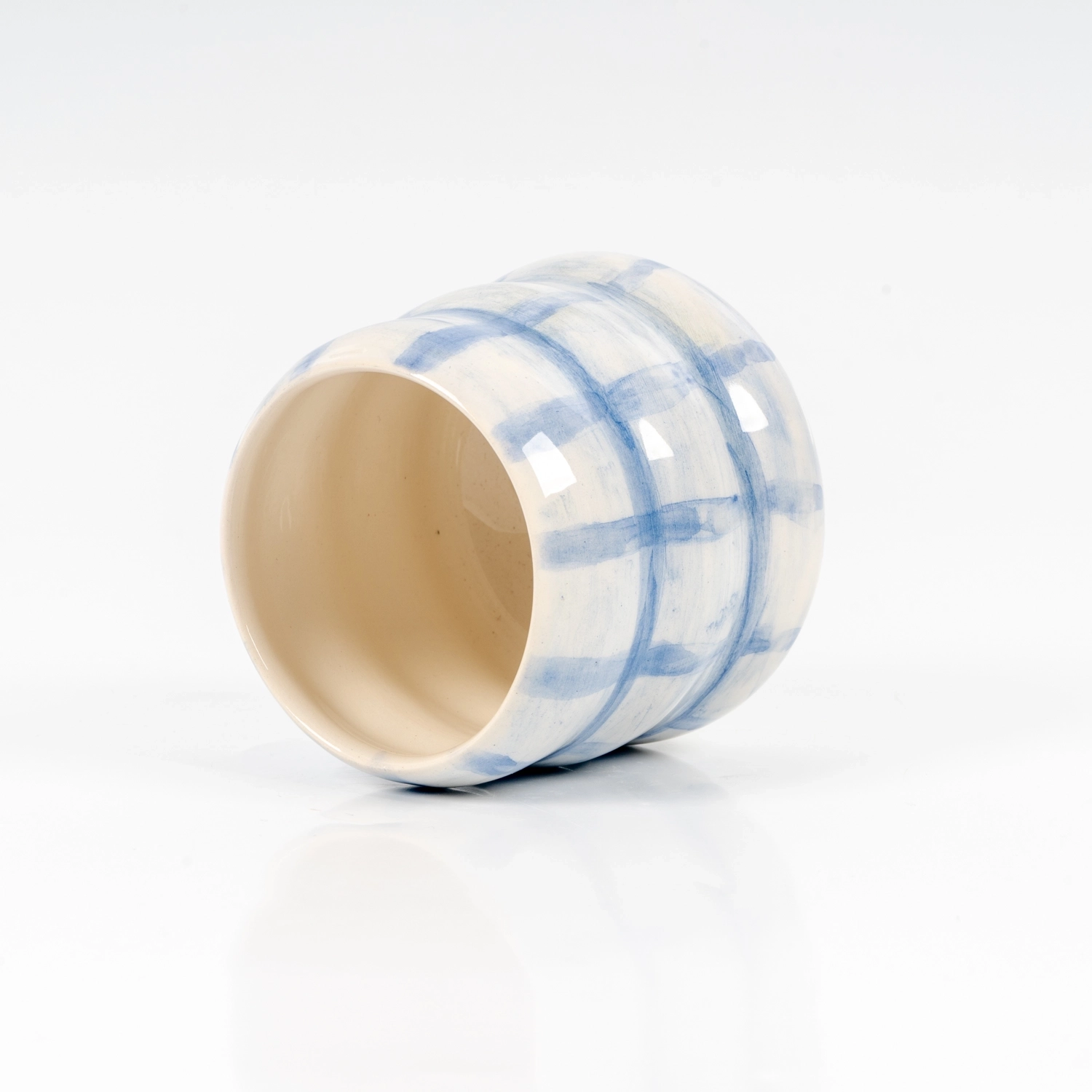 mavi şeritli kulpsuz kupa - Görsel 2