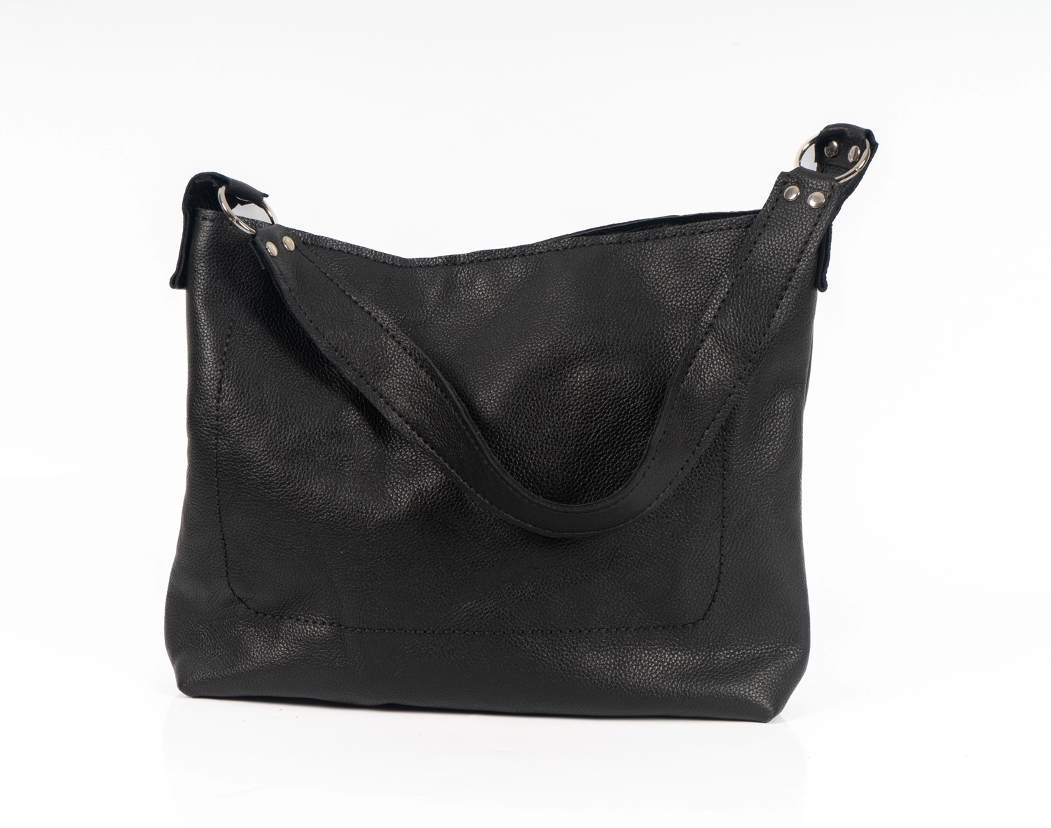 ÖNÜNDE KEÇE ÜSTÜNE BONCUK İŞLEMELİ HAKİKİ DERİ OMUZ ÇANTASI - Görsel 2