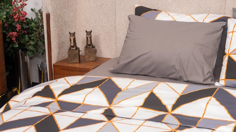 Pamuklu Çift Kişilik Gri Geometrik Desenli Nevresim Takımı - Görsel 4