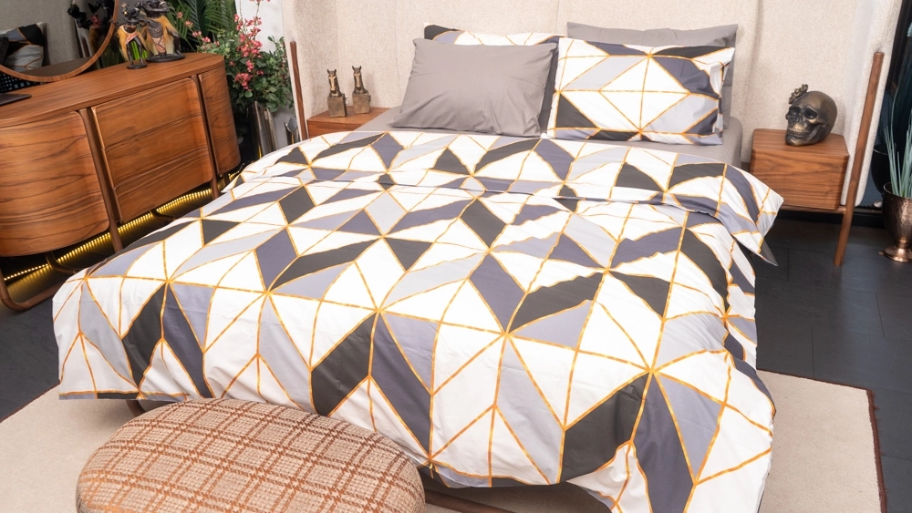 Pamuklu Çift Kişilik Gri Geometrik Desenli Nevresim Takımı - Görsel 3